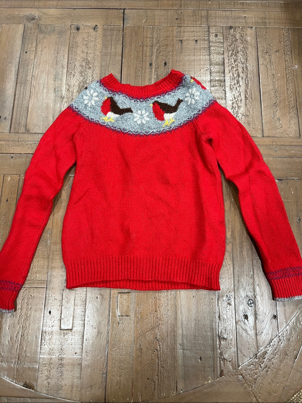 Ini Boden fairisle robin crewneck sweater 9-10 fits 7-8 years best red